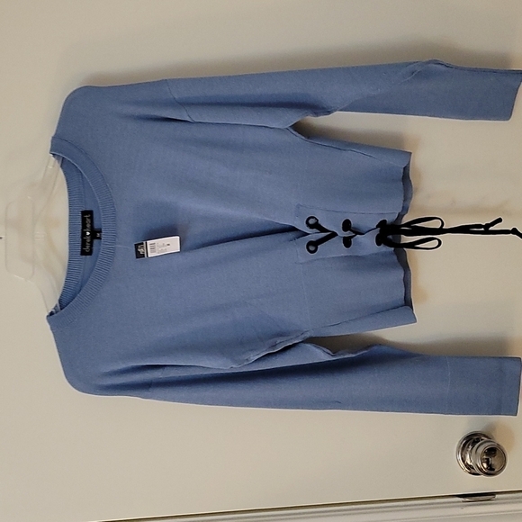 3/$30 Rue 21 Derek Heart Powder Blue Lace Up Sweater - Picture 4 of 10